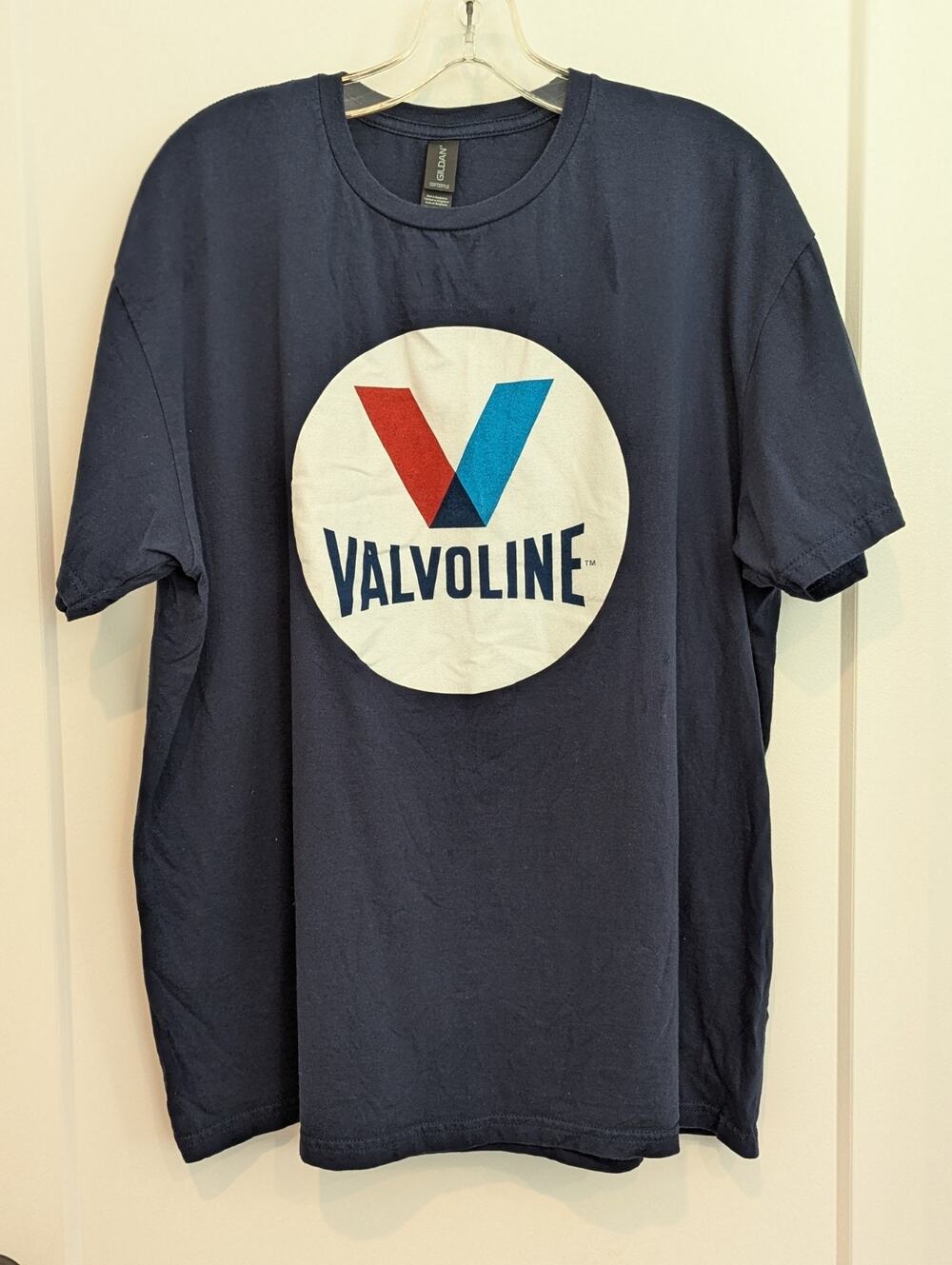 Valvoline Mens XL Navy Blue T-shirt Racing Machanic Garage Vtg Logo